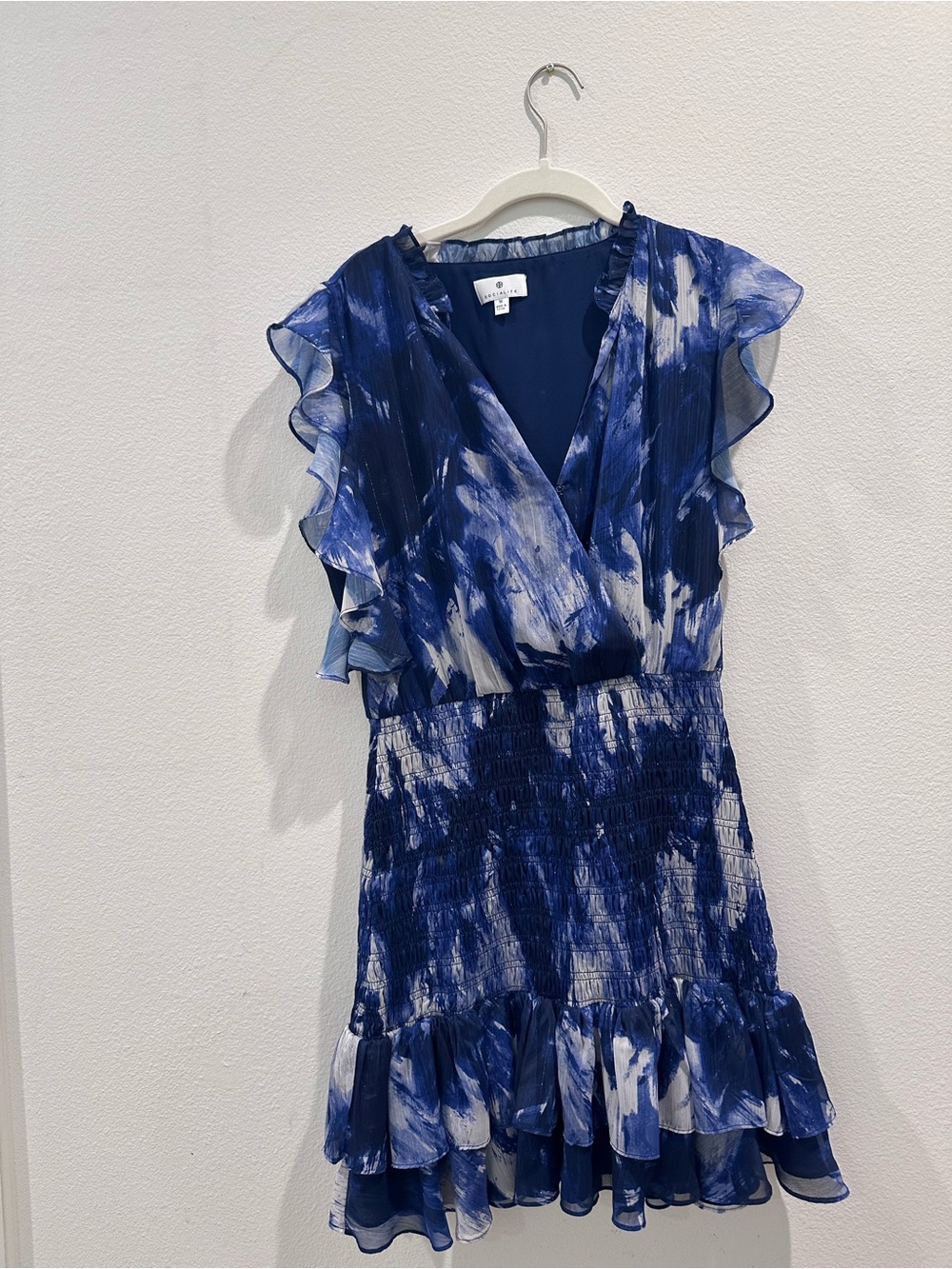 Blue & White Ruffled V-Neck Women’s Dress